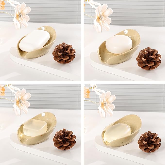 Soap Holder, Self Draining Soap Dishes 2PCS, Leaf Shape Ceramic Bar Soap Holder Drain Soap Dishes for Bathroom Sink Shower Kitchen, Easy to Clean Keeps Soap Dry, ANTIS'S HOME