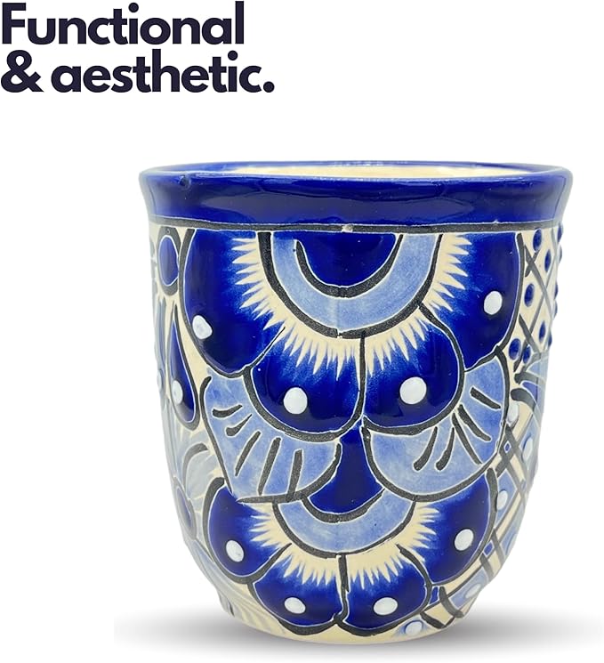 Talavera Mug - Hand Painted Mexican Coffee Mug - Authentic Mexican Decor - Blue and White - Taza Mexicana Azul Blanco