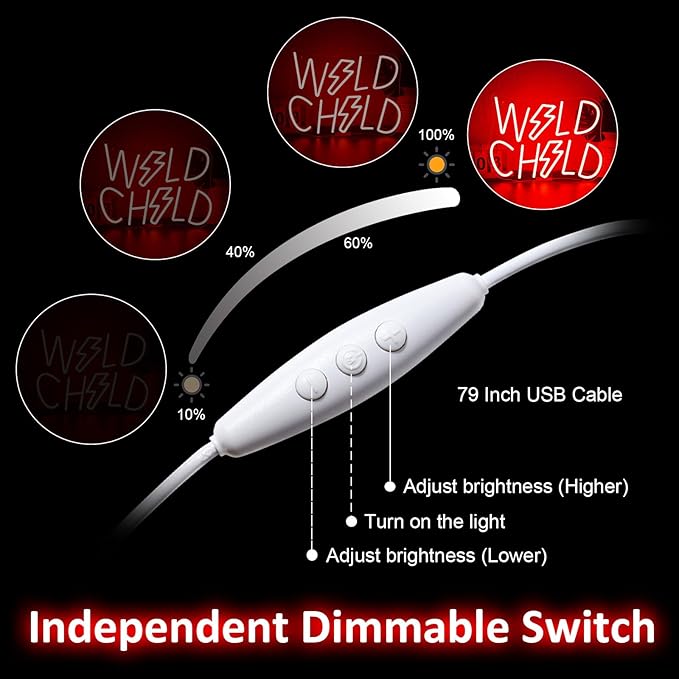 Wild Child Neon Sign Dimmable Creative LED Wall Decor for Home Colorful Neon Lights for Child Edgy Room decor Teens Unique Back to School Gift for students