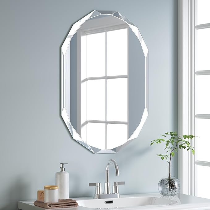 Silver Wall Mirror-Beveled Edge Frameless Mirror for Bathroom, Vanity, Bedroom, Rectangle Mirror （19.5X27.6inch）