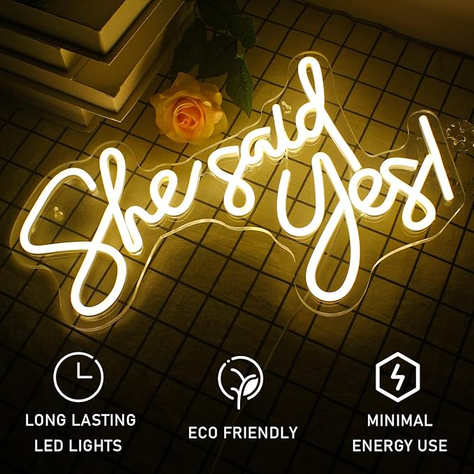 Gamerneon She Said Yes Neon Sign Warm White LED Word Neon Lights for Wall Decor Proposal Decorations USB Letter Neon Light Signs for Bachelorette Engagement Party Bridal Shower Romantic Night