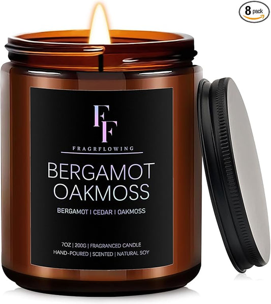Bergamot Oakmoss Scented Candle for Home Soy Wax Candle, Aromatherapy Candle Gift for Women Men, 7oz
