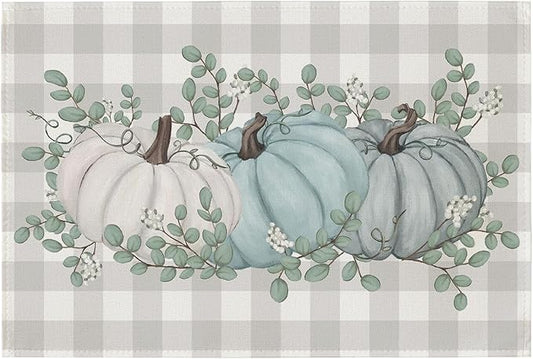 Artoid Mode Blue Pumpkins Fall Placemats, 24x36 Inch Extra Large Table Mats for Kitchen Countertop Protector Dining Decoration