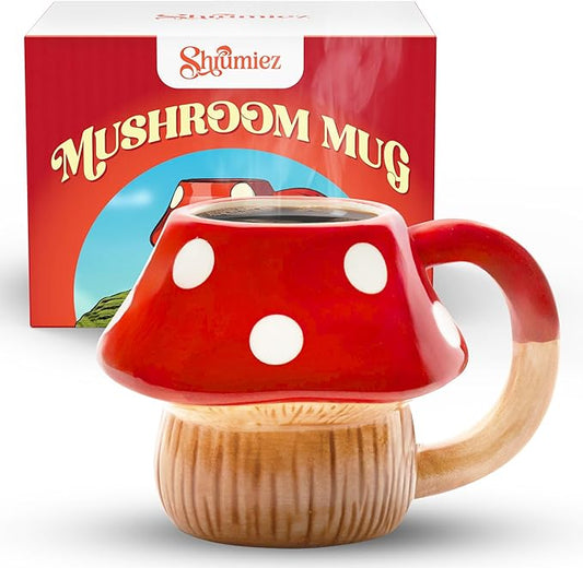 Mushroom Mug 12oz - Cute Ceramic Mushroom Cup for Coffee Tea and Mushroom Gifts - Cool Cottagecore Aesthetic Kawaii Unique Fun Funky Novelty Hippie Fungi Toadstool Silly Plant Mushroom Stuff Decor
