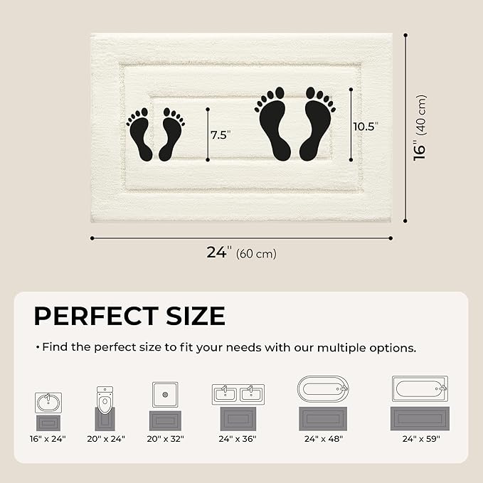 GRANNY SAYS Bathroom Rugs Non Slip, 16" x 24", Bath Rugs for Bathroom Washable, Bath Mats for Floor, Microfiber Bath Mat for Tub, Absorbent Bath Rugs for Shower Room, Ivory