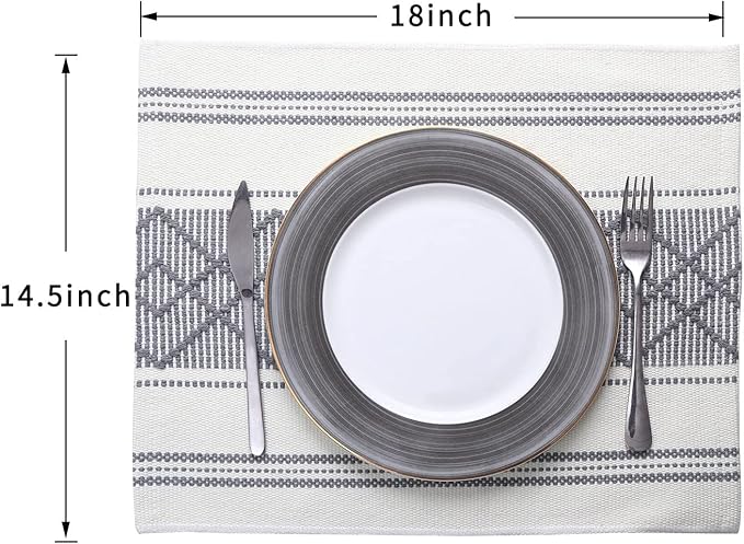 LUFEIJIASHI Elegant Thick placemats for Dining Table Decor Farmhouse Heat Resistant Table Place mats Set of 4 Quality Woven Cloth Placemats Washable Dinner mats (Grey, 4)