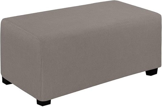 Easy-Going Stretch Ottoman Cover Folding Storage Stool Furniture Protector Soft Rectangle slipcover with Elastic Bottom(Ottoman Large,Taupe)