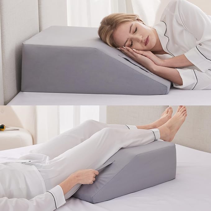 Leg Elevation Pillows for Sleeping, Memory Foam Wedge Pillow for Legs, Knee Wedge Pillow for After Surgery, Swelling, Back Pain and Circulation, Non-Slip Bottom, Removable Cover (8 Inch)