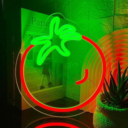 Tomato Neon Sign for Wall Decor,Cute Fruit LED Neon Light 9.4 * 10.2 inch Dimmable USB Kawaii Small Tomato Light Up Sign for Boys Girls Room Restaurant Birthday Party barn