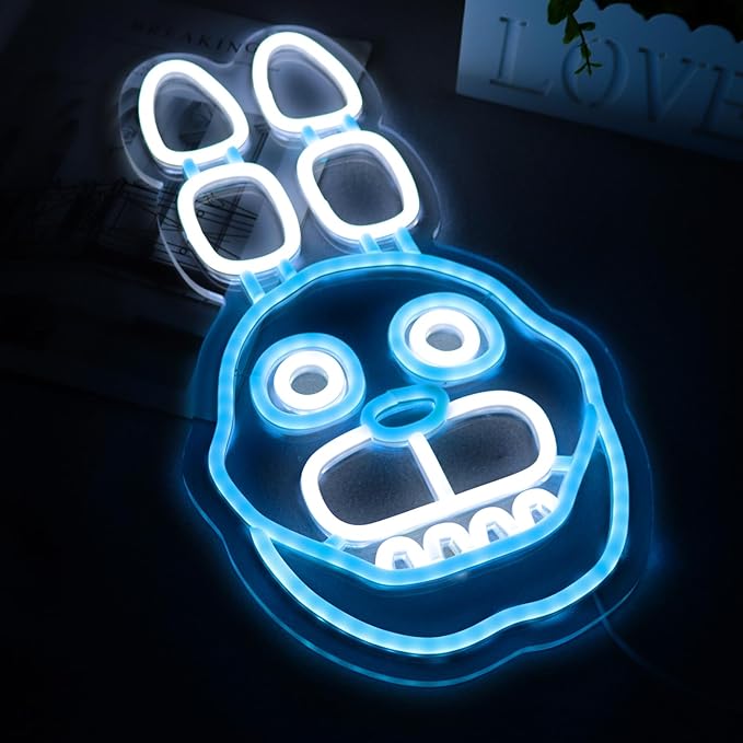 Bonnie The Rabbit Neon Signs for Wall Decor，LED Neon Lights for Bedroom，Birthday、Christmas Gifts for kids 5V Power Adapter 16.1 * 8.7Inch