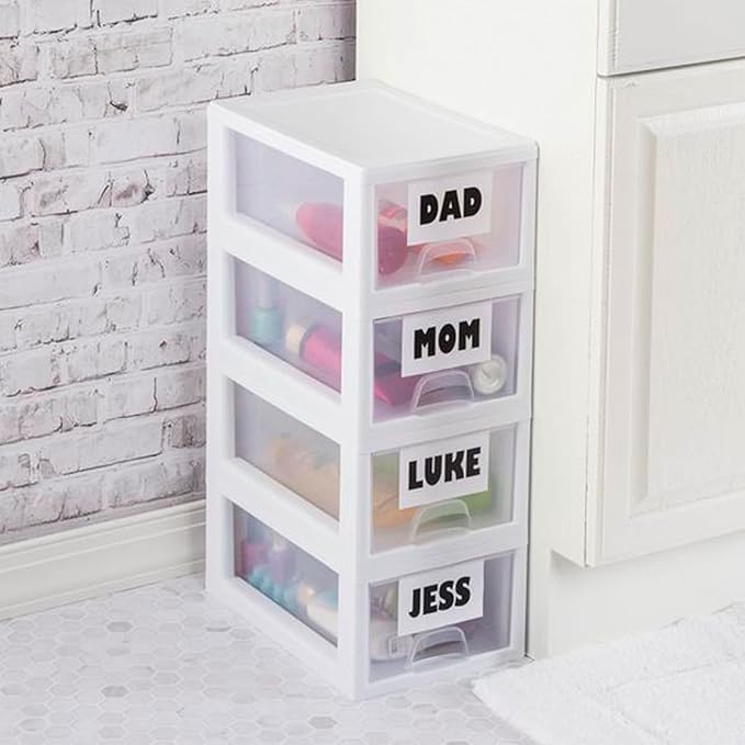 Sterilite 6-Pack 6 Quart Stacking Drawer, Clear Storage Closet Organizer, White Frame - Stackable Modular Plastic Drawers for Clothes, Accessories, Craft Supplies, Shoes or Linens