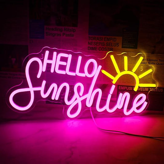 Hello Sunshine Neon Led Sign, Sunrise Neon Signs for Wall Decor, Sunshine Neon Light Sign for Room Decor, Bedroom, Livingroom, Summer, Windows