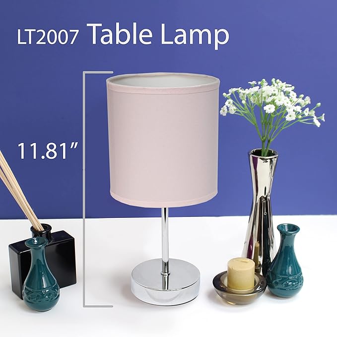 Simple Designs LT2007-BPK-LB Basic Chrome Mini Table Lamp for Living Room, Nightstand, Desk, Countertop, Blush Pink, with Feit LED Bulb Included