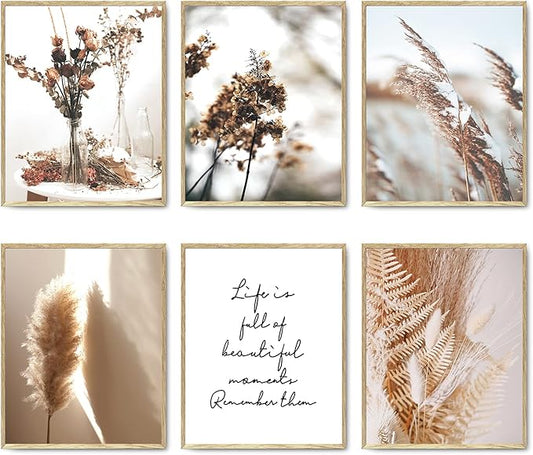 HoozGee Nature Wall Art Prints Set of 6 Canvas Art Wall Decor Botanical Print Pictures Reed Dried Flower Plant Poster Print Home Decorations for Living Room Wall Decor (8"x10" UNFRAMED)