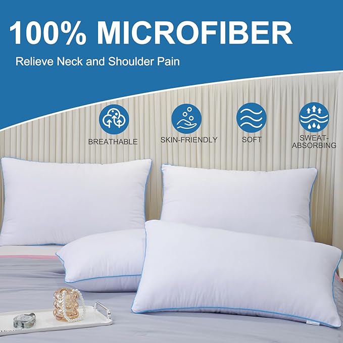 Uniqwamer Bed Pillows for Sleeping 4 Pack - Luxury Hotel Quality Pillows Queen Size Set of 4 - Cooling Pillows with Premium Plush Soft Down Alternative Fill for Back Side Sleepers