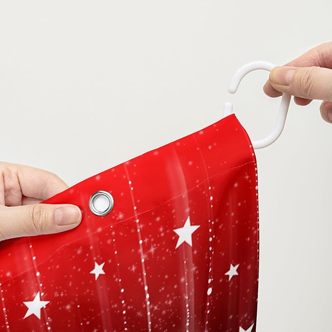 AILONEN White Star Shower Curtain,Starry Sky Waterproof Fabric Shower Curtain Sets for Girls Kids Teens, 72" W*84" H Black and Red Theme Shower Curtain