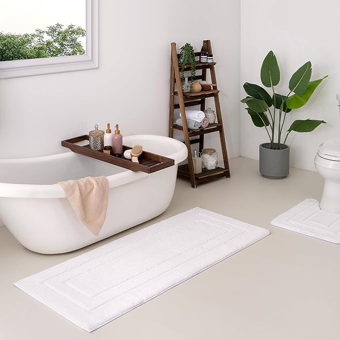 GRANNY SAYS Large Bathroom Rugs Non Slip Washable, 59" x 24", Water Absorbent Bath Mats for Bathroom, Thick Soft Shaggy Bath Rug, Microfiber Bath Floor Mat, Bath Decor, White