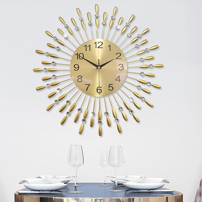 Wall Clock,20inch Decorative Wall Clocks Silent Quality Quartz Battery Operated,Large Wall Clock for Living Room,Kitchen,Home,Bathroom,Bedroom Wall Decor,Golden