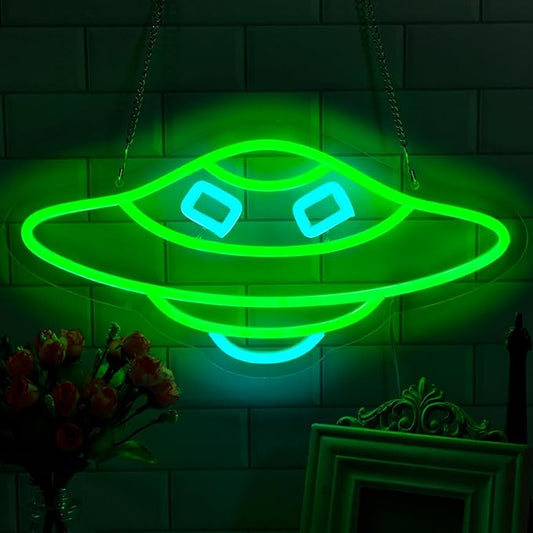 UFO Neon Sign for Wall Decor Studio Room Led Lights, Alien UFO Decor Neon Signs Aesthetic Operated Light for Door Decorations, Bedroom Accessories Neon Sign