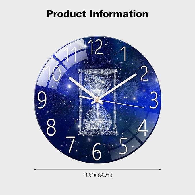 Ergocar Glass Wall Clock Silent Scanning Mechanical Round Glass Wall Clock, Suitable for Living Room, Kitchen, Office.