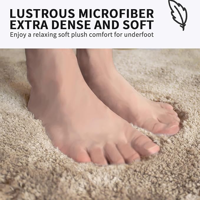 FIFU Bathroom Rugs 17" W x 24" L, Bath Mat for Bathroom, Bedroom, Laundry Room & Kitchen, Non-Slip Rubber Latex Backing, Extra Soft and Absorbent Microfiber Carpet, Machine Washable Rug, Beige