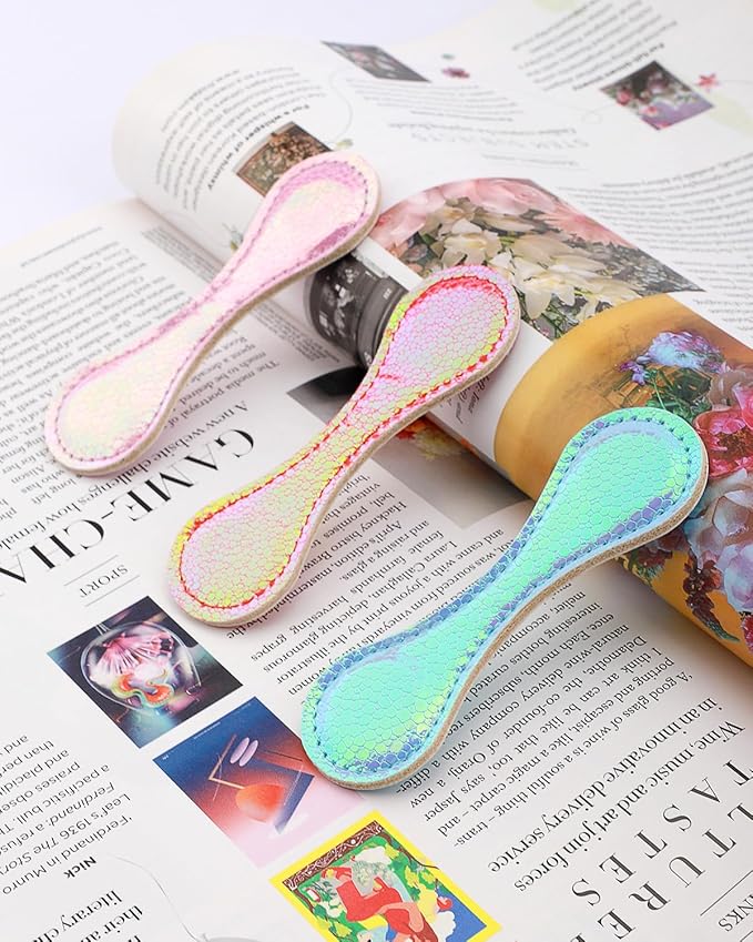 3Pcs Magnetic Bookmarks, Sequins Leather, Double-Sided Magnetic, Pink+Orange+Blue
