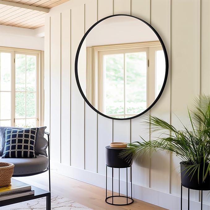 Fabuday Large Black Round Mirror 30 Inch 2 Pack - Wall Circle Mirror for Bathroom, Living Room, Entryway, Hallway, Big Matte Framed Metal Mirrors for Decor