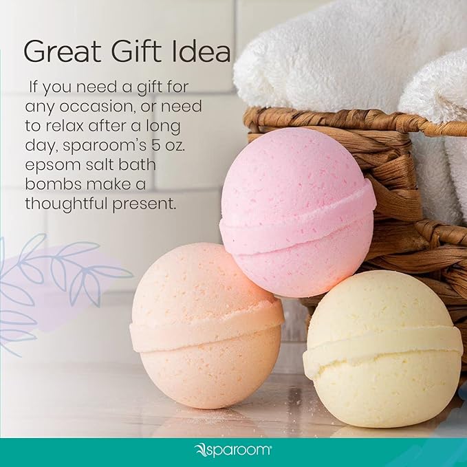 SpaRoom Soothe and Relax Handmade Natural Essential Oil Aromatherapy Bath Bombs, Set of 3, Orange, Lemongrass and Grapefruit