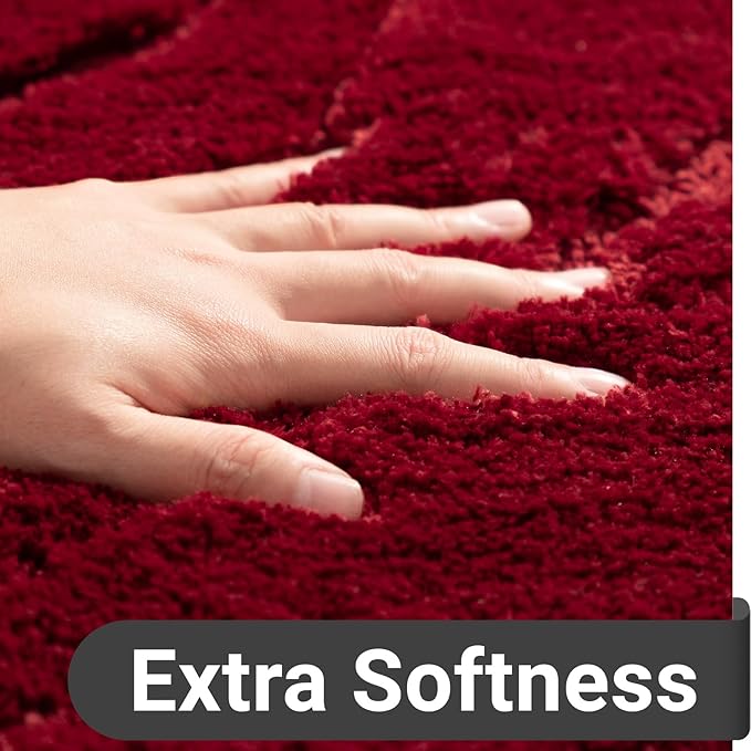 DEXDE Bathroom Rugs Runner 24 x 60 Inch, Extra Long Bathroom Rug Non-Slip, Machine Washable Bath Mats Rug,Burgundy Red Soft Carpets for Floor, Tub and Shower,