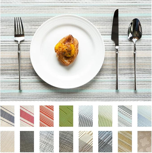 Placemats Set of 6 Vinyl/Plastic Woven Place Mats for Kitchen Table Indoor/Outdoor Washable Placemat Wipeable Dining Table Mats (Turquoise,6)