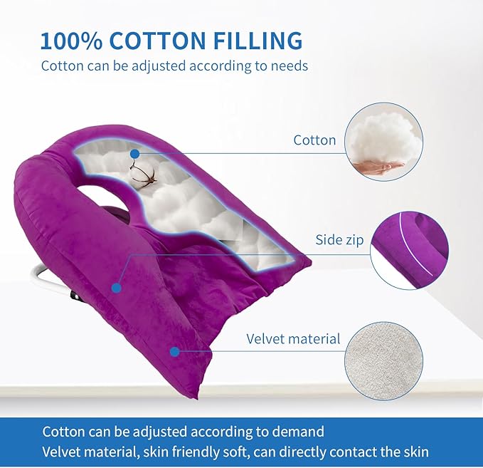 Face Down Pillow for Sleeping, Prone Pillow for Vitrectomy or Retinal Surgery, Adjustable Height Prone Prone Pillow Face Down Sleep, Retina Lying Pillow Eye Surgery Recovery (Velvet-Purple)