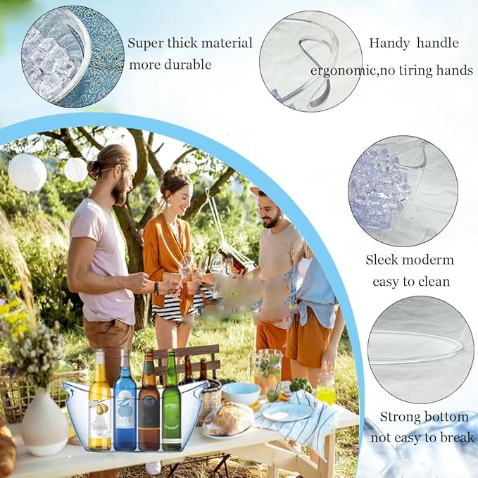 2 PCS Ice Bucket,Acrylic Ice Buckets for Parties,5.5L Extra Large Clear Champagne Beer Tub Mimosa Bar Supplies Kit Wine Beverage Bucket with Corkscrew&Scoop for Wine Cocktail Bar(Clear)