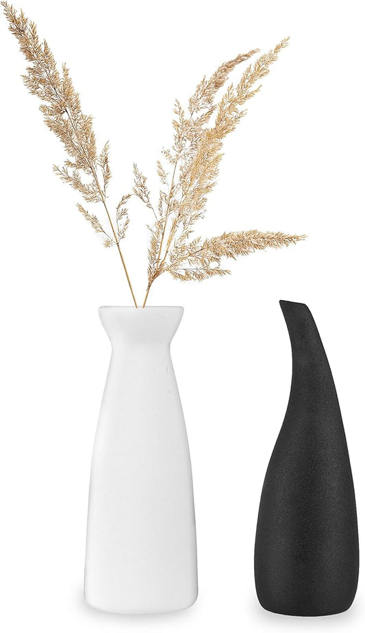Crutello Ceramic Vase Set, Black and White Vase, Black Vases Home Decor, White and Black Ceramic Vase, Midcentury Modern Decor for Home, Mantles, Bud Flowers, Bookshelves, Tables, Entryways