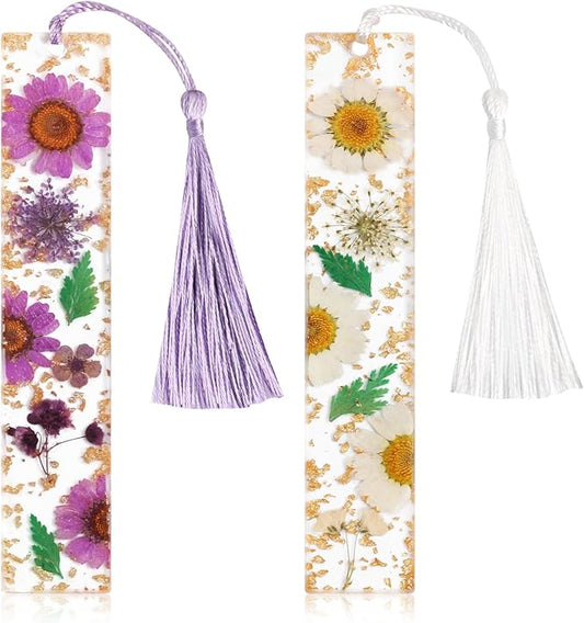 Bookmarks for Women, Kaluofan 2PCS Book Markers for Reading, Durable Handmade Dried Flower Bookmarks with Tassels, Pretty and Increase Reading Interest