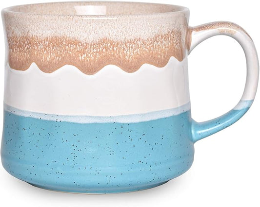 Bosmarlin Large Ceramic Coffee Mug, Big Tea Cup, 7 Colors to Choose, 21 Oz, Dishwasher and Microwave Safe, 1 PCS (Blue&White)
