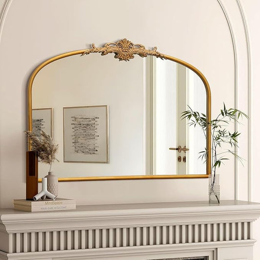Vintage Baroque Gold Mirror: 32"x24" Arched Antique Wall Mounted Mirror - Traditional Ornate Metal Frame - Home Decor for Entryway/Fireplace/Living Room/Hallway/Bathroom