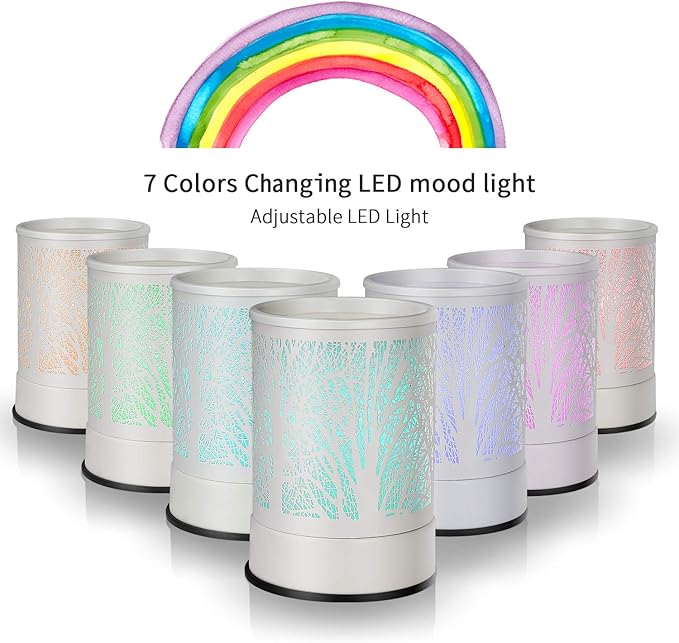 Scented Oil Wax Melt Warmer with 7 Colors Changing Led Light White Forest Design Fragrance Wax Candle Warmer for Home Décor