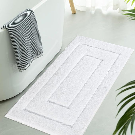 GRANNY SAYS Large Bathroom Rugs Non Slip Washable, 24" x 48", Water Absorbent Bath Mats for Bathroom, Thick Soft Shaggy Bath Rug, Microfiber Shower Room Floor Mat Decor, White