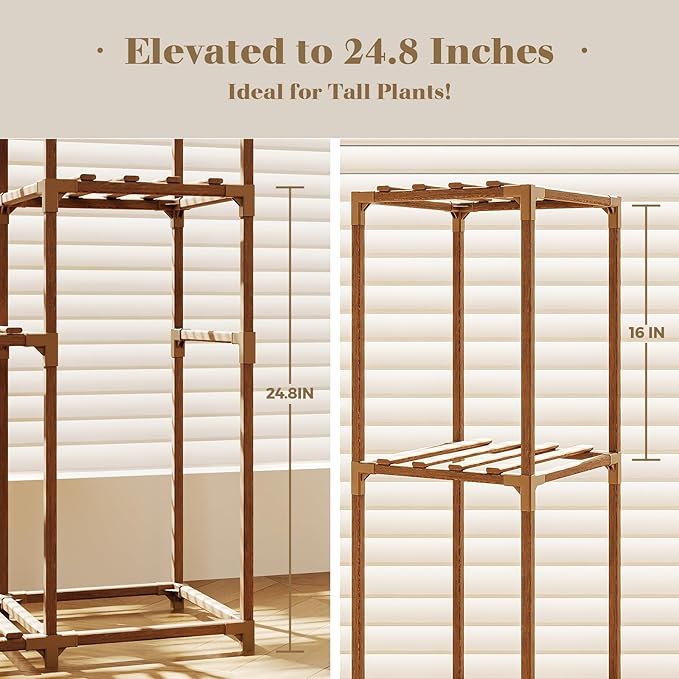 Bamworld 2 Sets Plant Stands Indoor Tall Shelves Outdoor for Multiple Flowers 10 Pots Wooden Rack for Living Room Balcony Garden