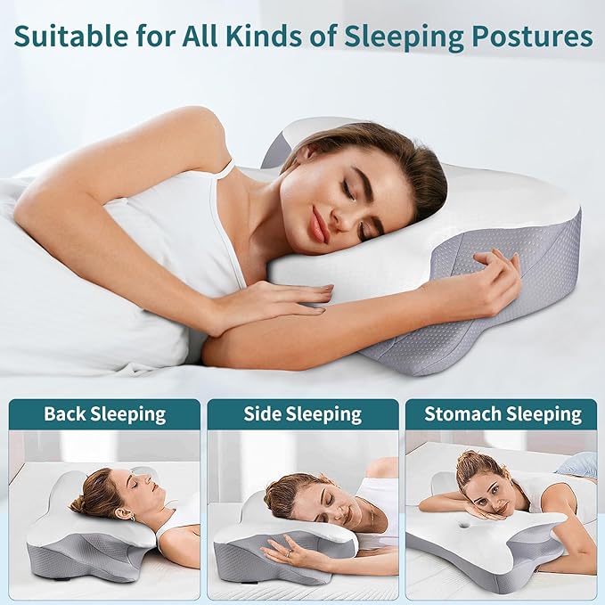 Cervical Neck Pillow - Memory Foam Pillows Ergonomic Neck Support Pillow for Pain Relief, Cervical Pillow for Sleeping, Orthopedic Contour Bed Pillow for Side, Back & Stomach Sleepers