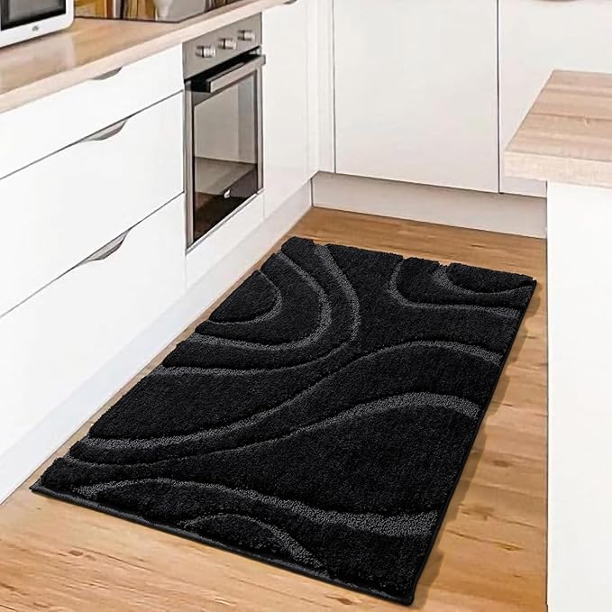 DEXDE Bathroom Rugs Mat,Soft Plush Shaggy Microfiber Bath Rug,Non Slip Bath Mats for Bathroom Floor,Machine Washable Absorbent Carpet for Shower Tub,Black 24"x36"
