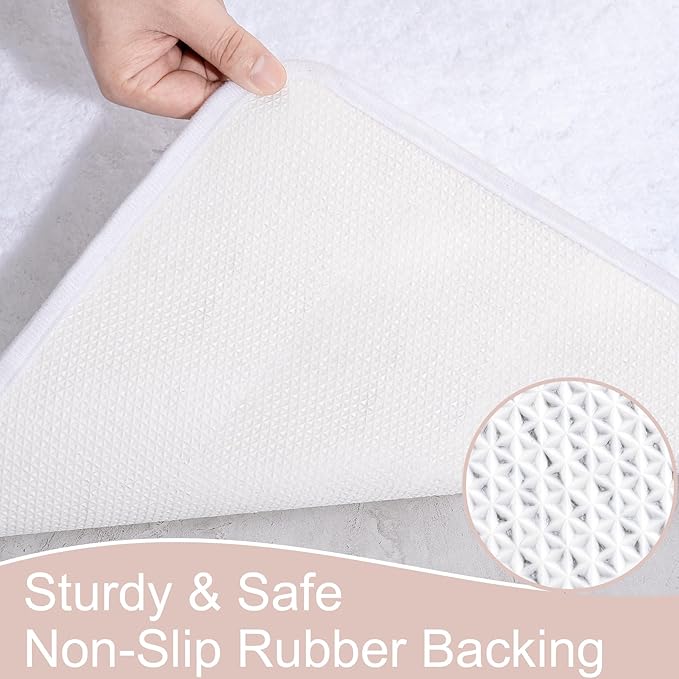 AROGAN Luxury Long Bathroom Runner Rug, 20x30 Inch Thick Soft and Absorbent Microfiber Non Slip Bath Mat, Rubber Backing Quick Dry Rugs Carpets, Machine Washable Plush Mats for Shower Floor, White