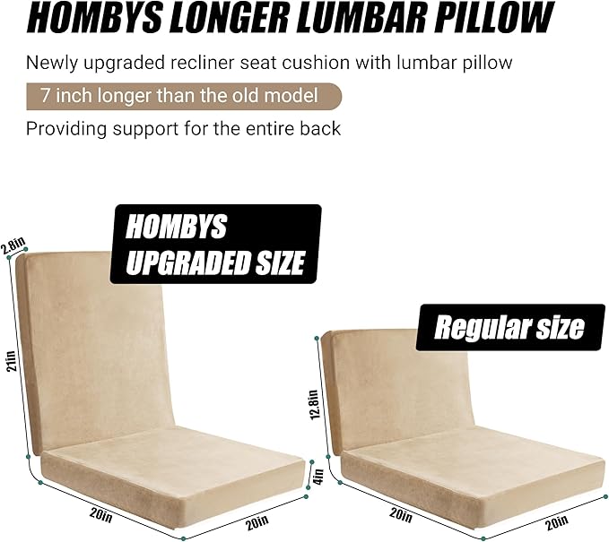 HOMBYS Memory Foam Lumbar Support Pillow for Recliner with Recliner Chair Seat Cushion-Thick Seat Cushion for Elderly with Long Back Support, Extra Large & Non-Slip