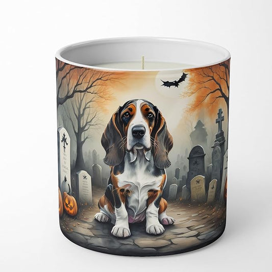 Caroline's Treasures DAC2010CDL Basset Hound Spooky Halloween Decorative Soy Candle Nature Soy Wax Essential Oil Home Decor Ideal for Bedroom Kitchen Bath Office Gift, 10 oz