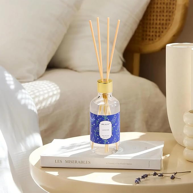 Airkeep Reed Diffuser Oil Set with Reed Sticks,Lavender Aromatherapy Oil Scent Diffuser for Home Office Bathroom Decoration Perfume and Gifts 3.38oz/100ml