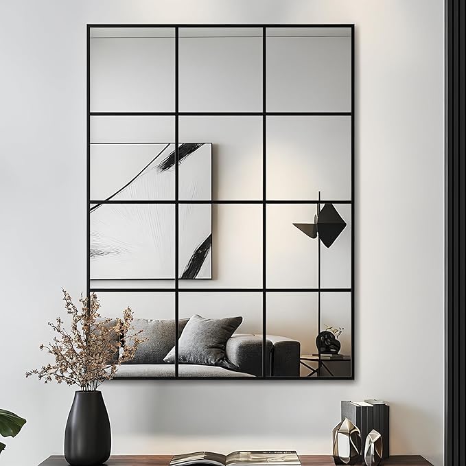 Antok Decorative Mirrors for Wall Decor, 30" x 40" Decorative Wall Mirror Black Window Mirrors Wall Mounted Decorative Mirror for Living Room Dining Room Hallway Entryway，Black,Retro Rect Style