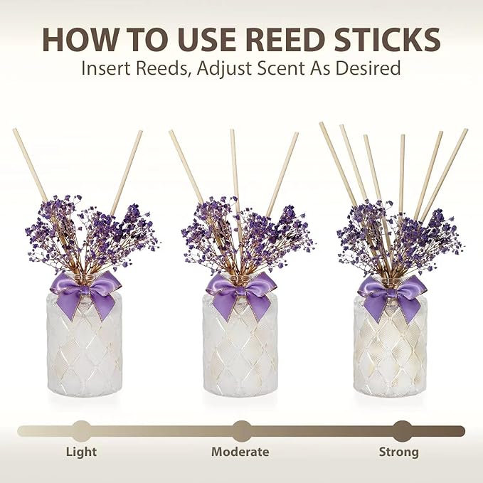 UCC Premium Reed Diffuser Set with Preserved Flower Reed Sticks, 6.76 fl oz French Cade Lavender Scented Room Diffuser Home Fragrance Essential Oil Reed Diffuser for Bedroom Bathroom Home Décor Office