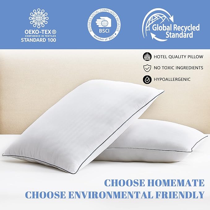 Homemate Bed Pillows for Sleeping - King Size(20"x36") Set of 2 Hotel Quality Pillows Allergy Friendly Microfiber Shell Fluffy Down Alternative Filling Pillow Suitable Back Stomach or Side Sleepers