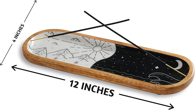 Folkulture Incense Holder or Burner, Modern Insense Stick Holder for Sticks, Insence-Stick | Incense Ash Catcher or Holder for Home, Wooden Incence Tray for Gifting, Yin Yang - 12 Inches