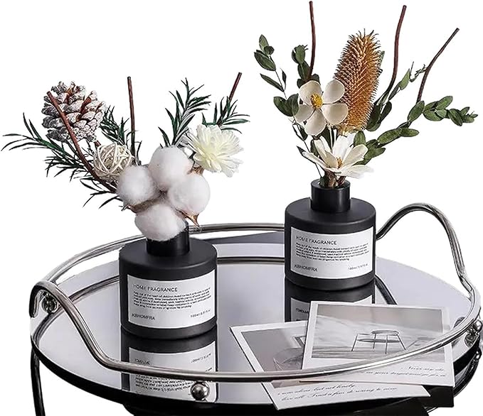 Reed Diffuser Set with Dried Flowers, 3.38fl.oz Fragrance Diffuser with Sticks, Scented Sticks Aroma Diffuser, Home & Office Décor for Air Fresheners, Bathroom (Osmanthus Longjing)